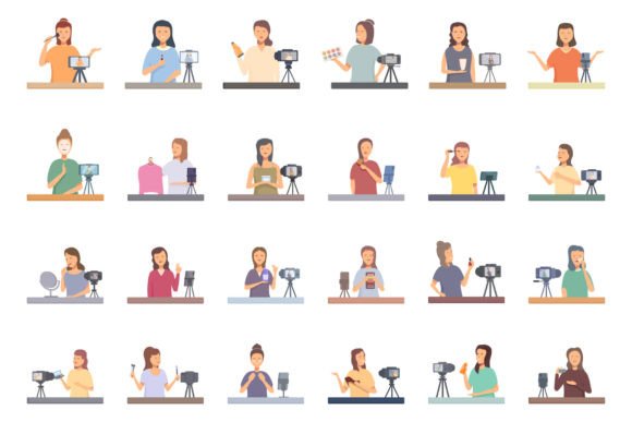 Download Beauty Blogger Icons Set Cartoon Vector. - Blogger Collection